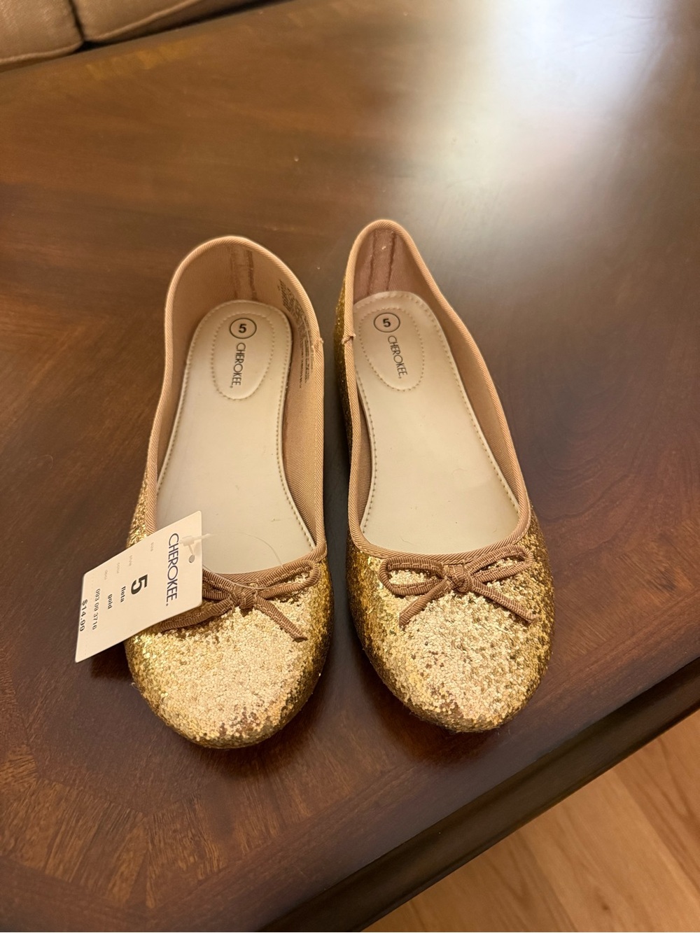 Cherokee Gold Glitter Ballet Flats - kids size 5